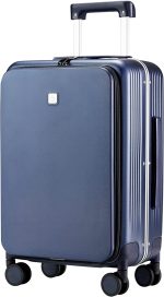 Hanke Upgrade 24" Checked In Suitcase with Front Laptop Pocket, Rolling Luggage with Spinner Wheels and TSA Lock,Aluminum Frame PC Hardside Travel Luggage for woman man, 24-inch Smoke White